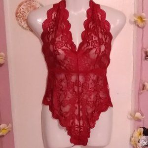 Scalloped (L) Floral Lace Teddy Lingerie Bodysuit - NWOT